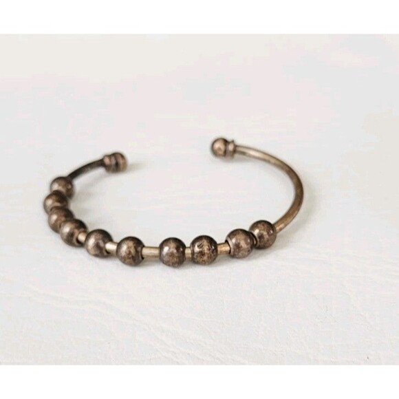 925 Sterling Silver Vintage Ball Add-A Bead Cuff Bracelet 6.25" - Picture 1 of 6